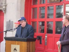 Michael Moore and Morgan Spurlock at Jon Alpert's DCTV